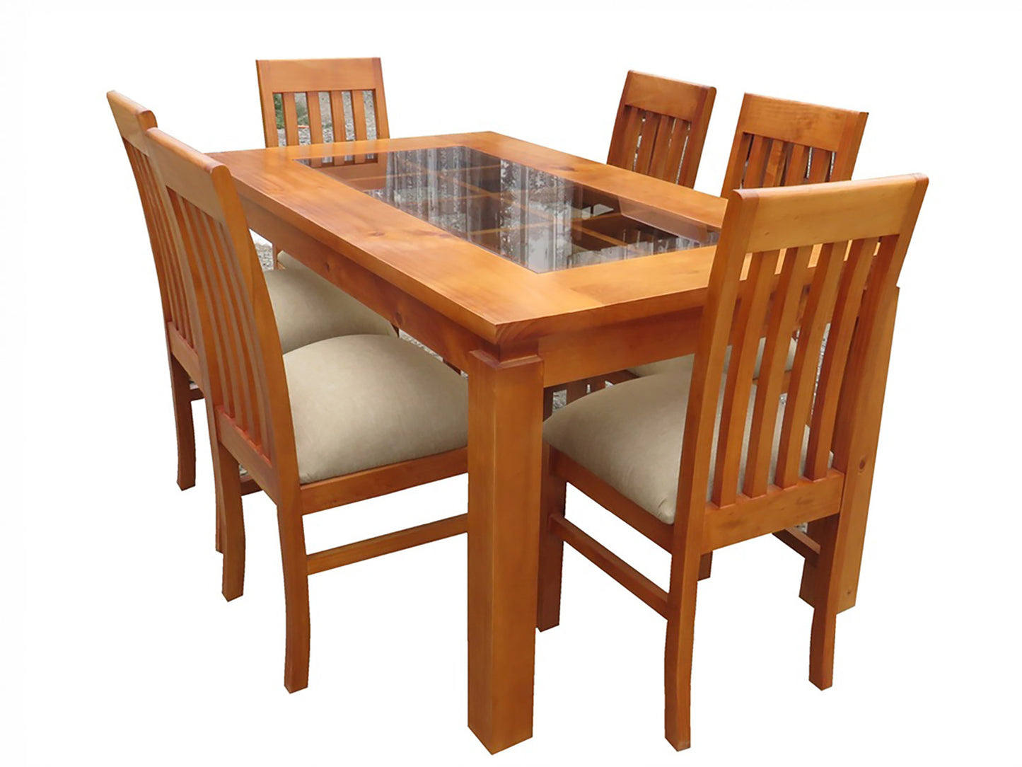 Comedor Florencia miel 6 sillas  madera/vidrio