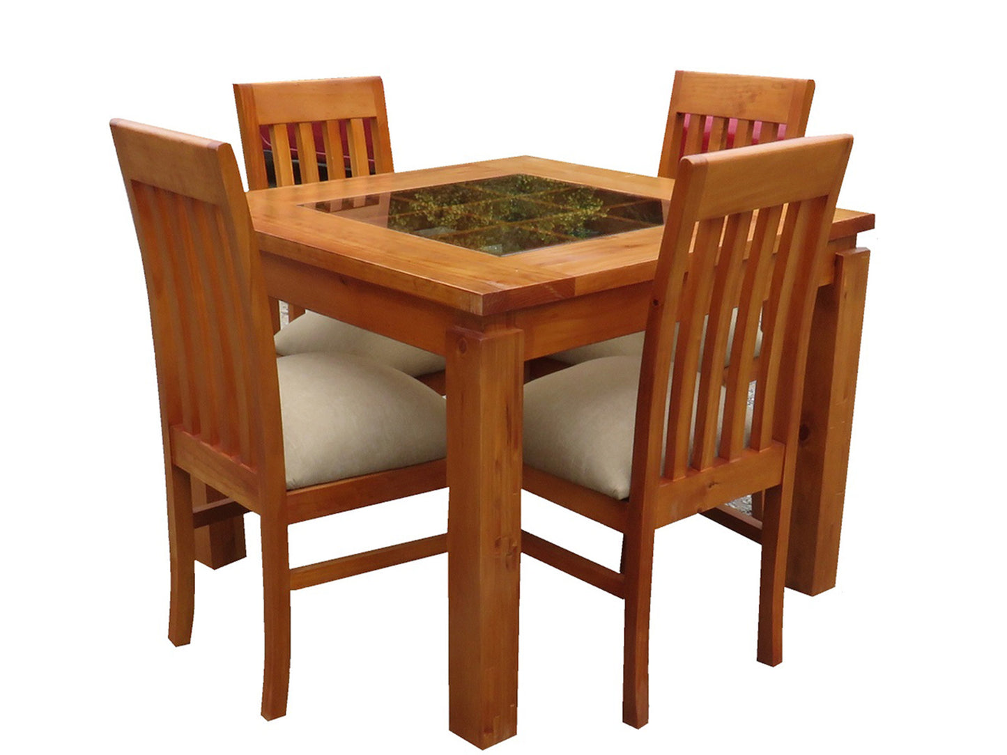 Comedor Ema miel 4 sillas  madera/vidrio